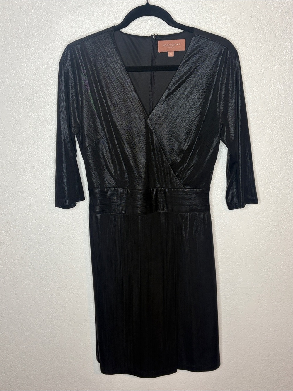 Jessakae Black Sheen 3/4 Sleeved Cocktail Party Dress Size XL (Runs Small)